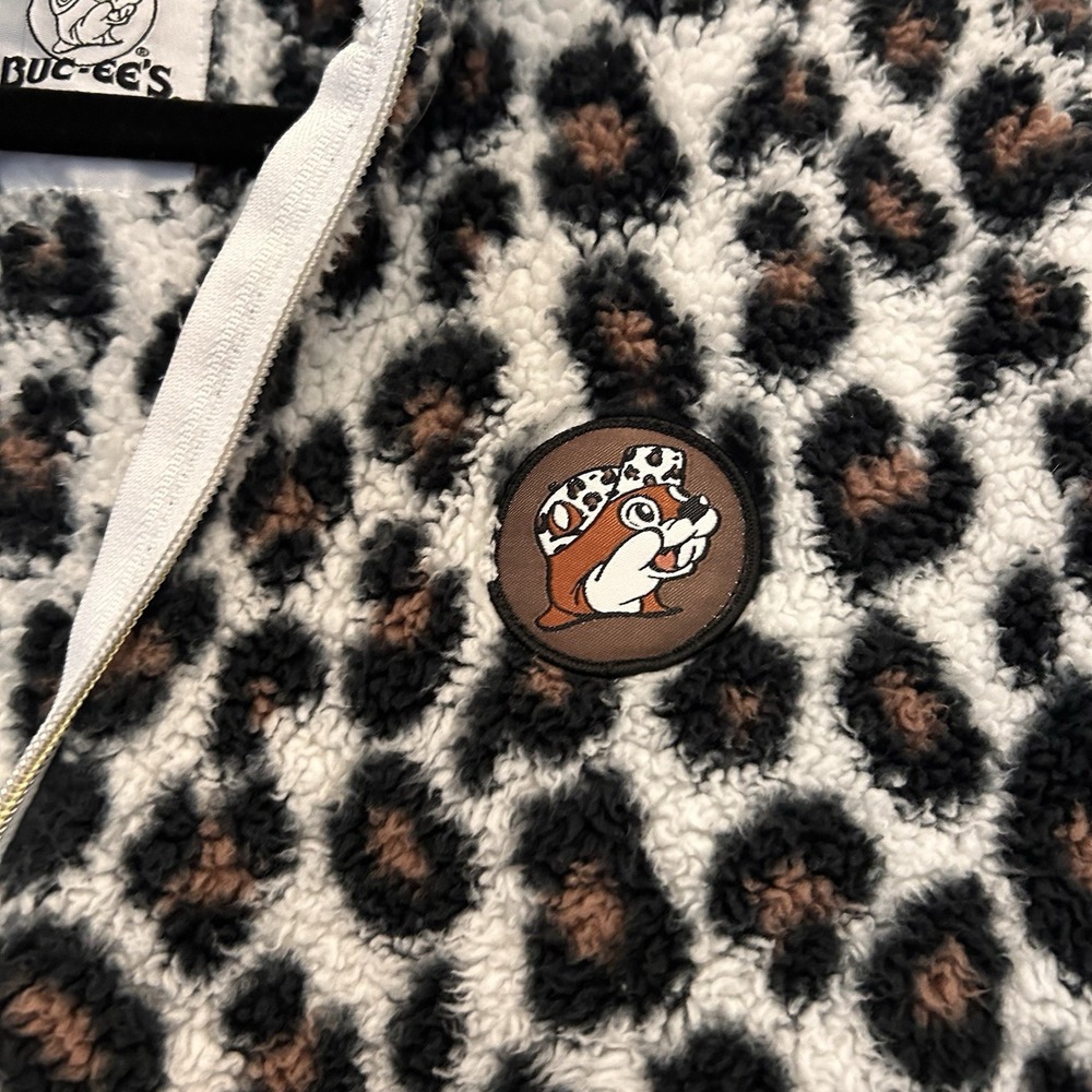 Buc-ees Adult Women Sherpa Fleece Leopard Cheetah‎ Pullover 1/4 Zip Jacket Small - Picture 5 of 10